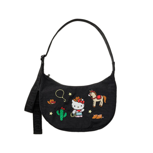 Baggu Medium Nylon Crescent Bag, Embroidered Hello Kitty Western