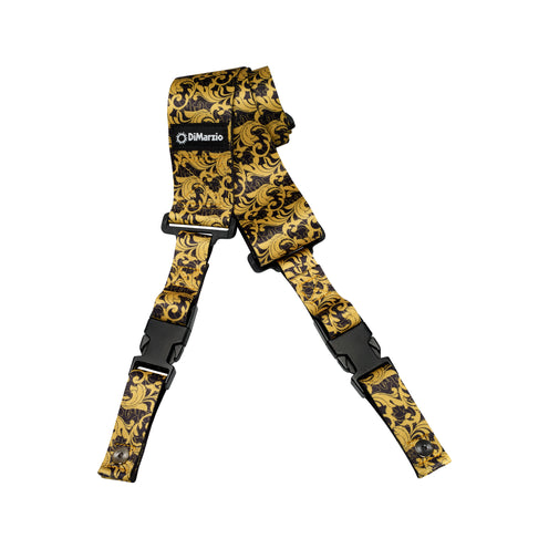 DiMarzio DD2250 Steve Vai UtoPIA ClipLock Guitar Strap, Black/Gold