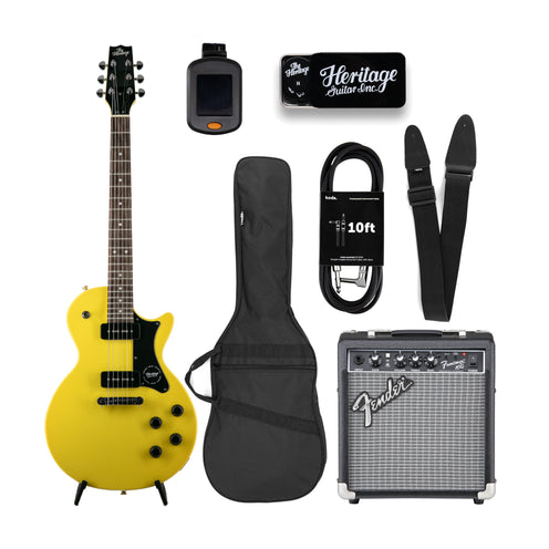 Heritage Ascent Collection H-137 P90 Electric Guitar Bundle, Marigold Yellow