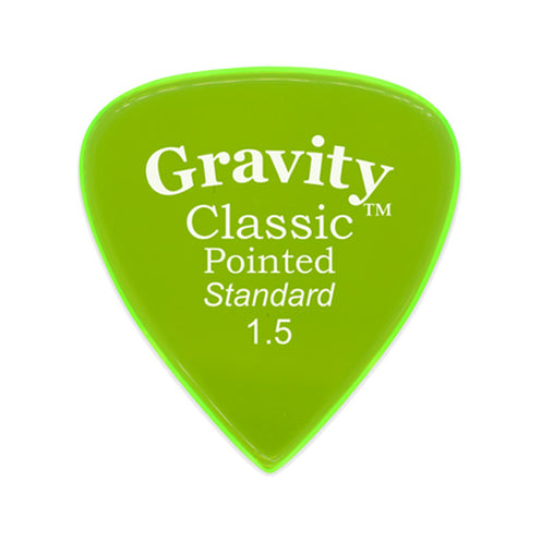 Gravity Classic Pointed Standard 1.5mm Guitar Pick, Polished Fluorescent Green