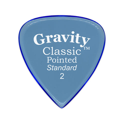 Gravity Classic Pointed Standard 2.0mm Guitar Pick, Polished Blue