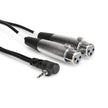 Hosa Camcorder Microphone Cable, Dual XLR3F to Right-angle 3.5 mm TRS, 2 ft