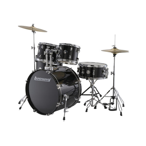 Ludwig LC17511DIR Accent Drive 5-Piece Drums Set w/Hardware+Throne+Cymbal, Black Cortex (B-Stock)