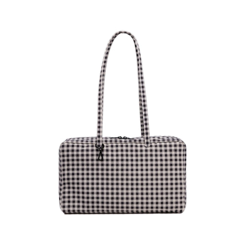 Baggu Medium Nylon Bowler Bag, Black & White Gingham