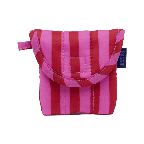 Baggu Puffy Earbuds Case, Pink & Red Painted Stripe