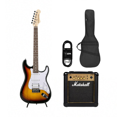 Congress CST150 LR HSS Electric Guitar, Sunburst w/ Marshall MG10G Bundle