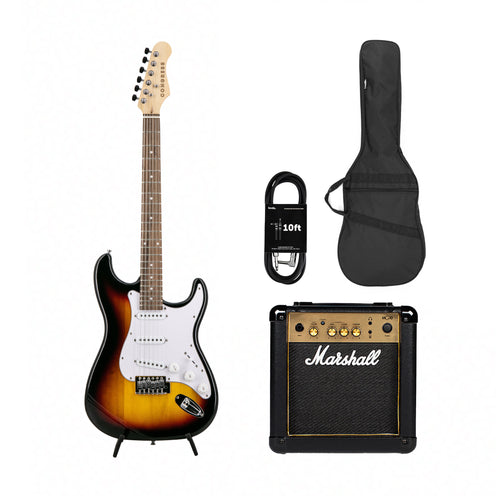 Congress CST150 LR SSS Electric Guitar, Sunburst w/ Marshall MG10G Bundle