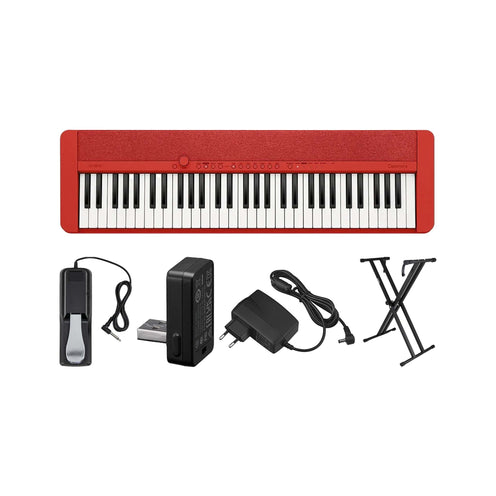 Casio Casiotone CT-S1 61-Key Portable Keyboard, Red, Bundle Set
