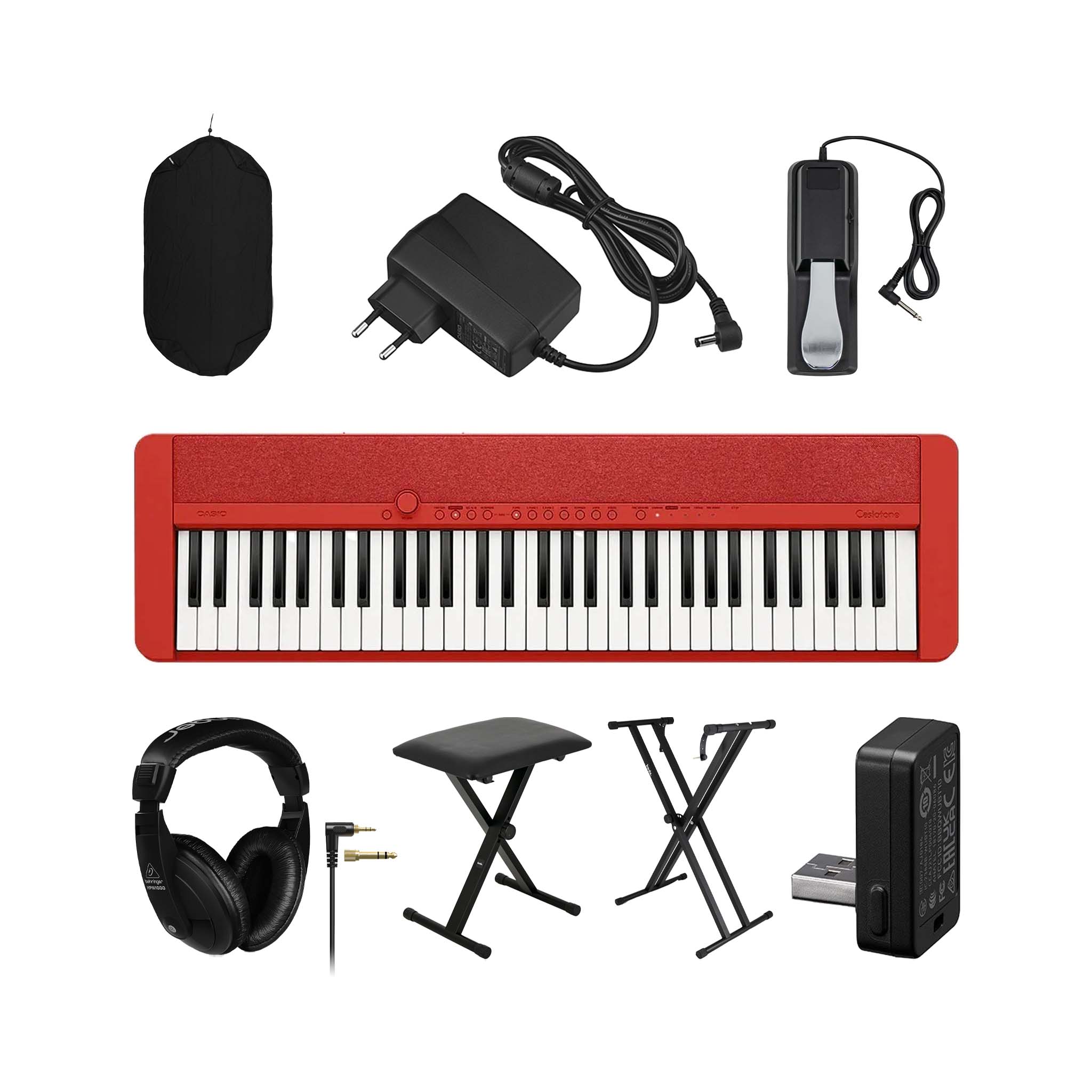 Casio Casiotone CT-S1 61-Key Portable Keyboard, Red, Bundle Set