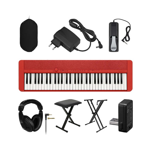 Casio Casiotone CT-S1 61-Key Portable Keyboard, Red, Bundle Set