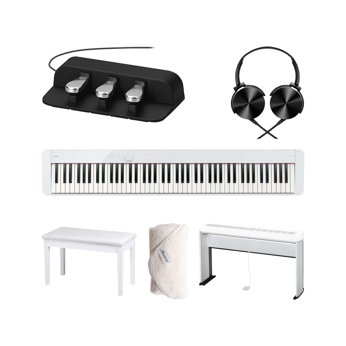 Casio Privia PX-S1100 88-Key Digital Piano, White, Bundle Set