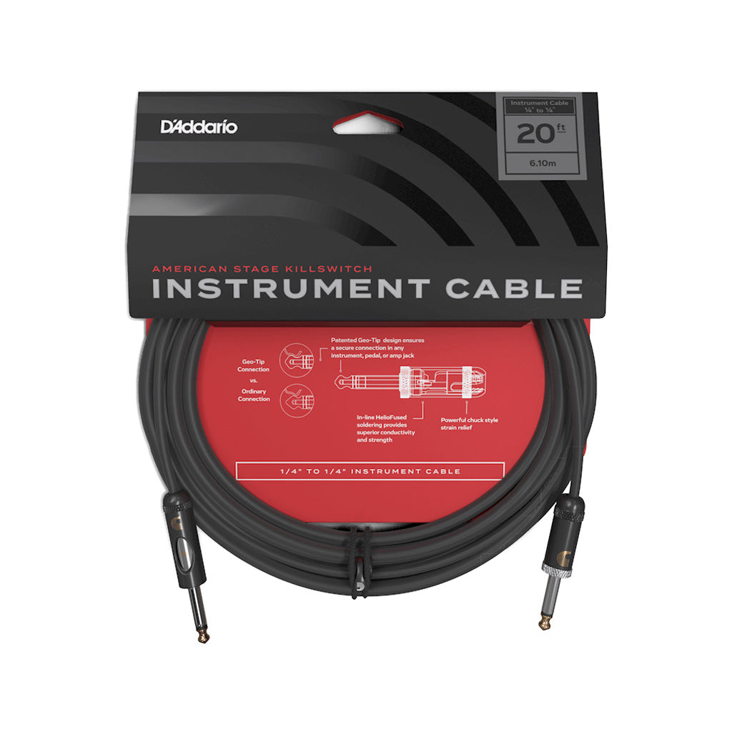 D'Addario American Stage Kill Switch Instrument Cable, 20ft