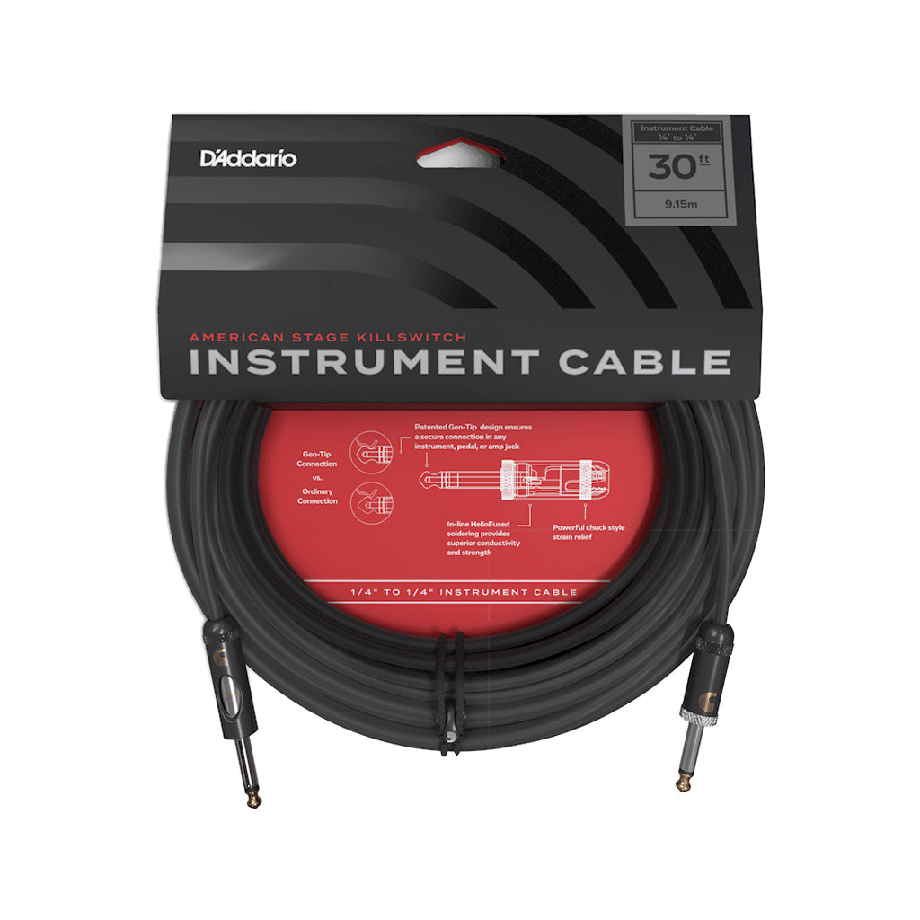 D'Addario American Stage Kill Switch Instrument Cable, 30ft