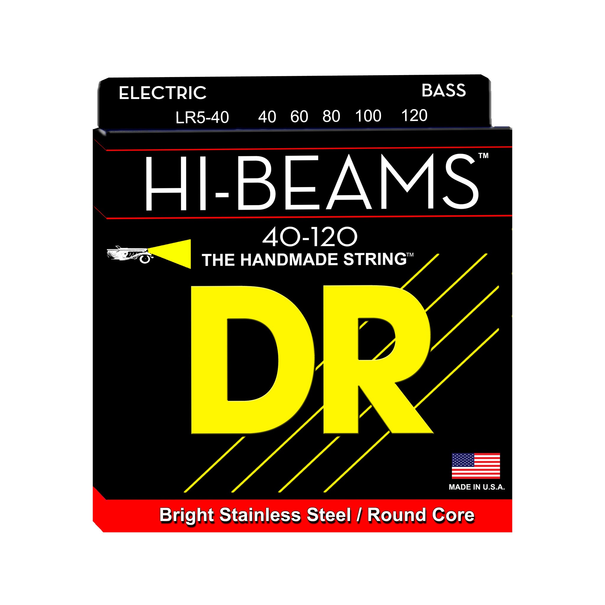 DR Strings LR5-40 Hi-Beam Stainless Steel 5-String Bass Guitar Strings, Light, 40-120