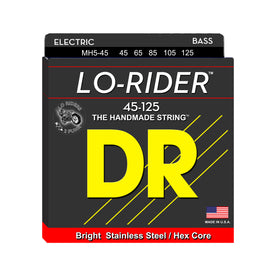 DR Strings MH5-45 Lo-Rider Stainless Steel 5-String Bass Guitar Strings, Medium, 45-125a
