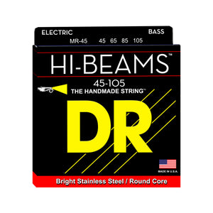 DR Strings MR-45 Hi-Beam Stainless Steel 4-String Bass Guitar Strings, Medium, 45-105
