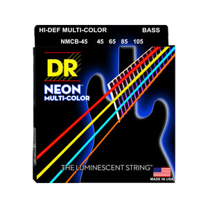 DR Strings NMCB-45 Hi-Def Neon Multi-Color K3 Coated Bass Guitar Strings, Medium, 45-105a