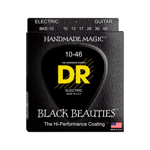 DR Strings BKE-10 Black Beauties K3 Coated Electric Guitar Strings, Medium, 10-46