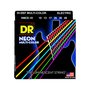DR Strings NMCE-10 Hi-Def Neon Multi-Color K3 Coated Electric Guitar Strings, Medium, 10-46