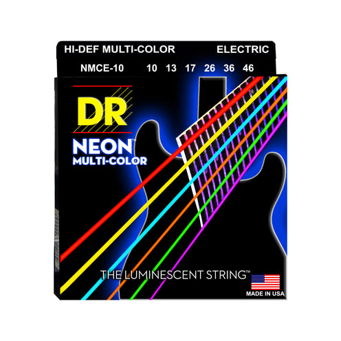 DR Strings NMCE-10 Hi-Def Neon Multi-Color K3 Coated Electric Guitar Strings, Medium, 10-46
