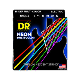 DR Strings NMCE-9 Hi-Def Neon Multi-Color K3 Coated Electric Guitar Strings, Light, 9-42