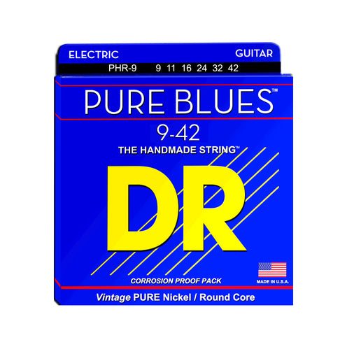 DR Strings PHR-9 Pure Blues Pure Nickel Electric Guitar Strings, Light, 9-42