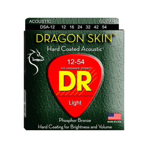 DR Strings DSA-12 Dragon-Skin Phosphor Bronze Coated Acoustic Guitar Strings, Light, 12-54