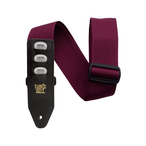 Ernie Ball P04688 Pickholder Polypro Guitar Strap, Burgundy