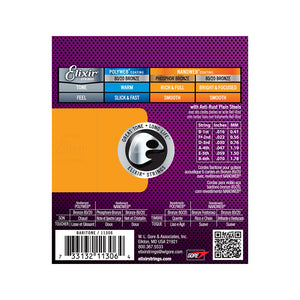 Elixir 11306 Nanoweb 80/20 6-String Baritone Acoustic Guitar Strings 16-70