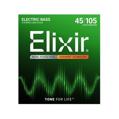 Elixir 14077 Nanoweb Medium Long Scale 4-String Electric Bass Strings 45-105