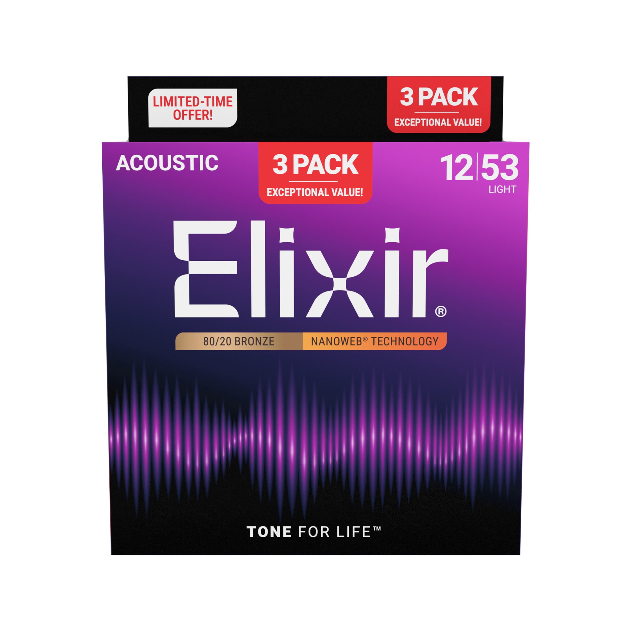 Elixir 16565 Nanoweb 80/20 Bronze Light Acoustic Guitar Strings