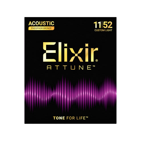 Elixir 21027 Attune Phosphor Bronze Acoustic Guitar Strings, Custom Light, 11-52