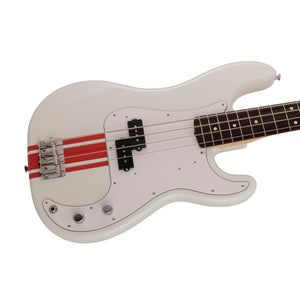 Fender Japan Traditional II 60s Precision Bass Guitar, RW FB, Olympic White / Red Stripes