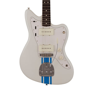 Fender Japan Traditional II 60s Jazzmaster Electric Guitar, RW FB, Olympic White / Blue Stripes