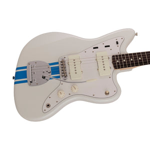 Fender Japan Traditional II 60s Jazzmaster Electric Guitar, RW FB, Olympic White / Blue Stripes