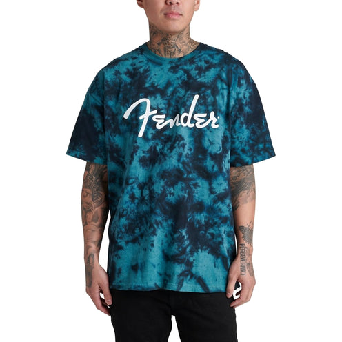 Fender Spaghetti Logo Tie-Dye T-Shirt, Blue