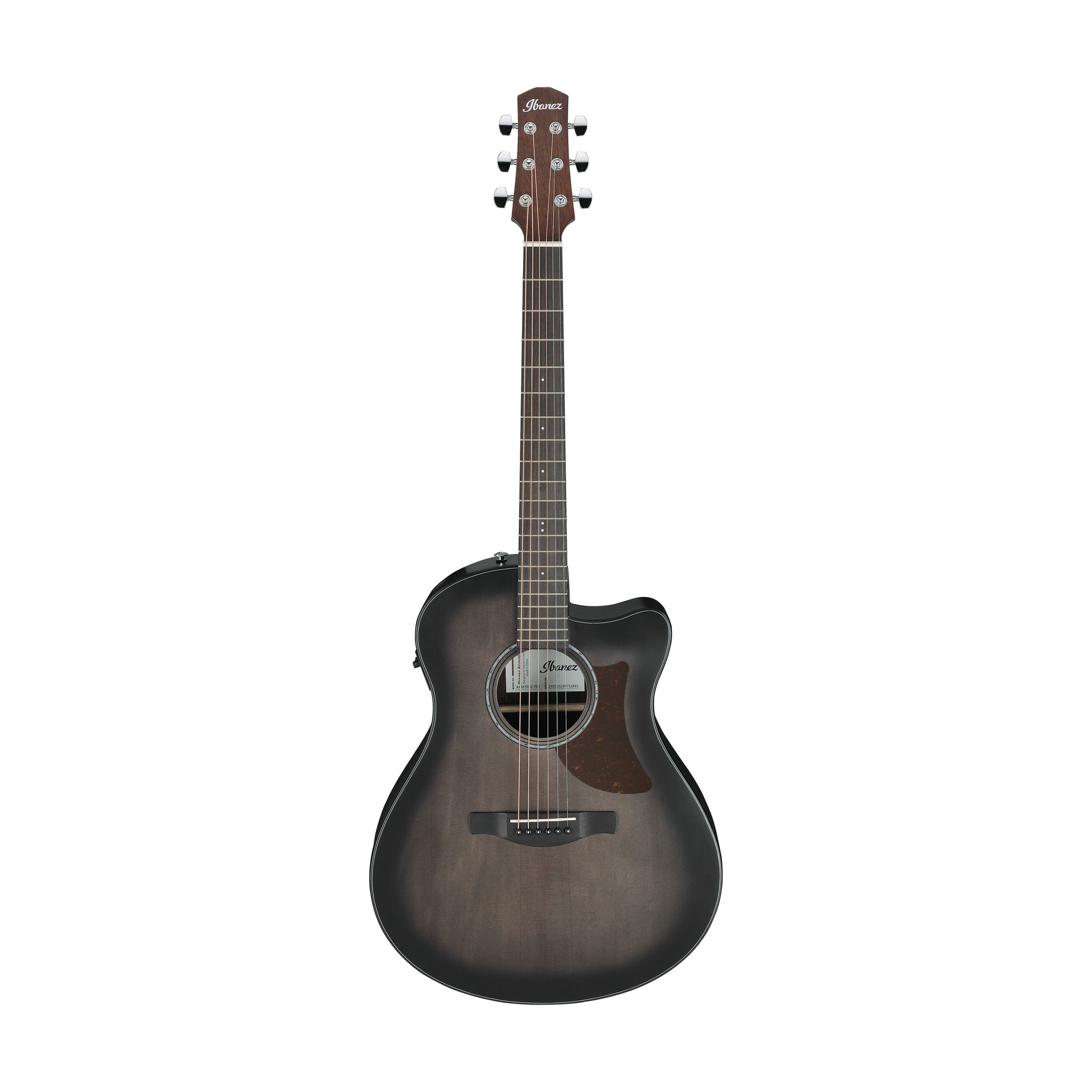 Ibanez AAM70CE-TBN Acoustic Guitar w/Gloss Top, Transparent Charcoal Burst Low, Natural Open