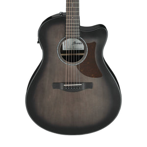 Ibanez AAM70CE-TBN Acoustic Guitar w/Gloss Top, Transparent Charcoal Burst Low, Natural Open