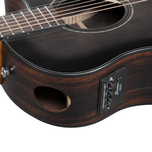 Ibanez AAM70CE-TBN Acoustic Guitar w/Gloss Top, Transparent Charcoal Burst Low, Natural Open