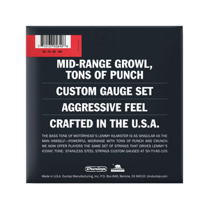 Jim Dunlop LKS50105 Lemmy Kilmister Signature Icon Series Coated Steel Bass Strings, 50-105