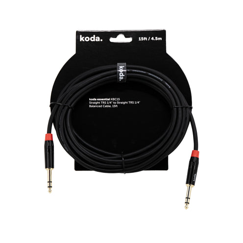 koda essential KBC15 Straight TRS 1/4 inch to Straight TRS 1/4 inch Balanced Cable, 15ft