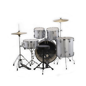 Ludwig LC16515 Accent Drive 5-Piece Drums Set w/Hardware+Throne+Cymbal, Silver Foil