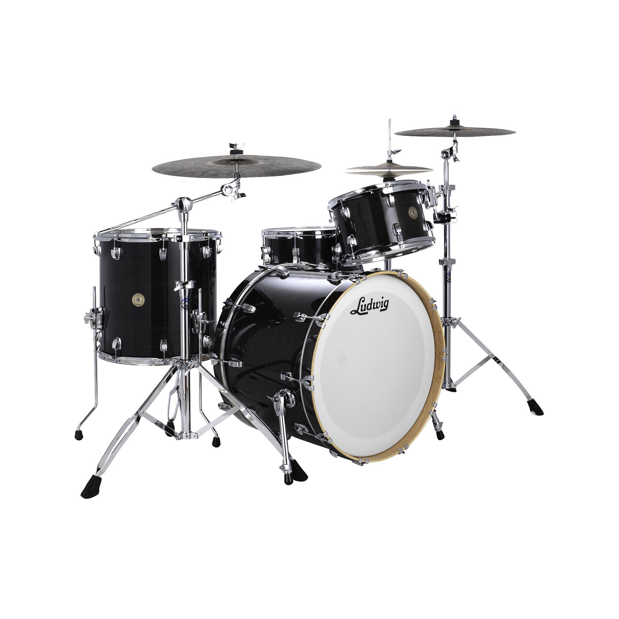 Ludwig LCO5124SB Continental 5-Piece Drum Kit(22B+16F+14F+12T+14S), Black Lacquer