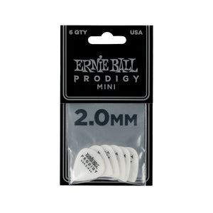 Ernie Ball Mini Prodigy 2.0mm Guitar Picks, White, 6-Pack