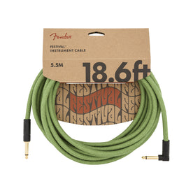 Fender Festival Hemp Angled Instrument Cable, 18.6ft, Pure Hemp, Green
