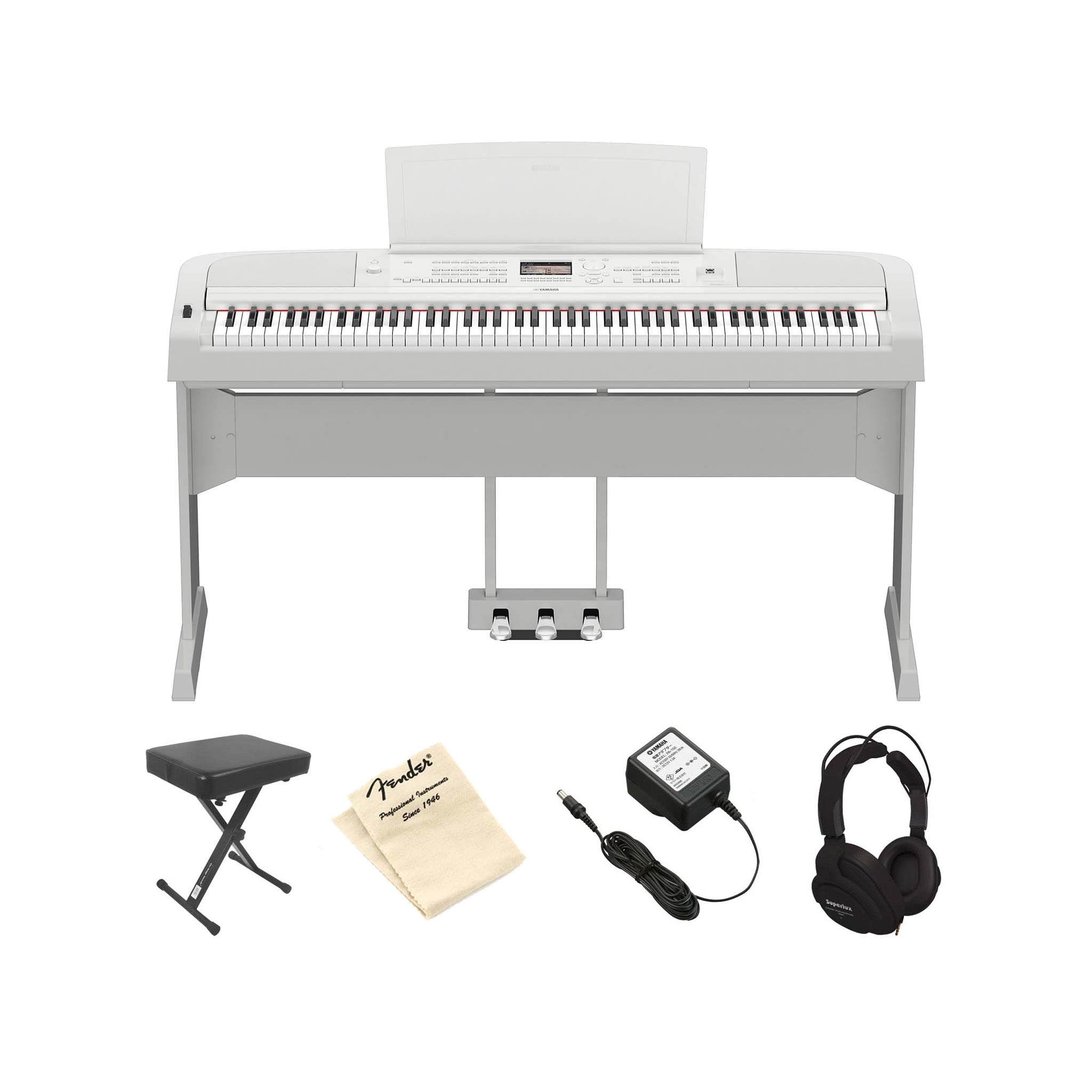 Yamaha DGX670B 88-key Arranger Piano, White, Bundle Set