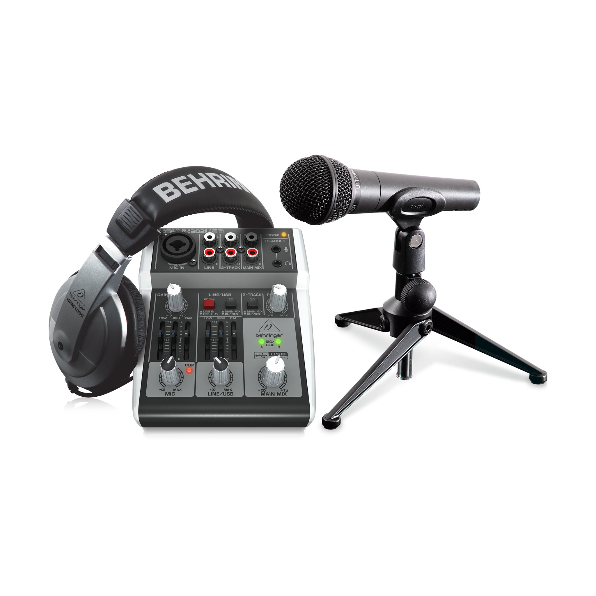 Behringer PODCASTUDIO 2 USB Podcasting Bundle w/ Mixer, Mic, and Headphones