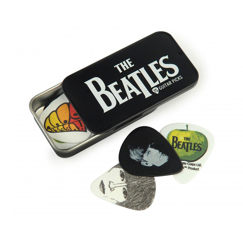 D'Addario Beatles Signature Guitar Pick Tins, Logo, 15 picks, Medium