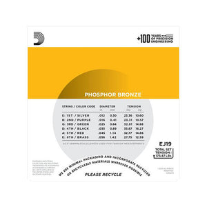 D'Addario EJ19 Phosphor Bronze Acoustic Guitar Strings, Bluegrass, 12-56