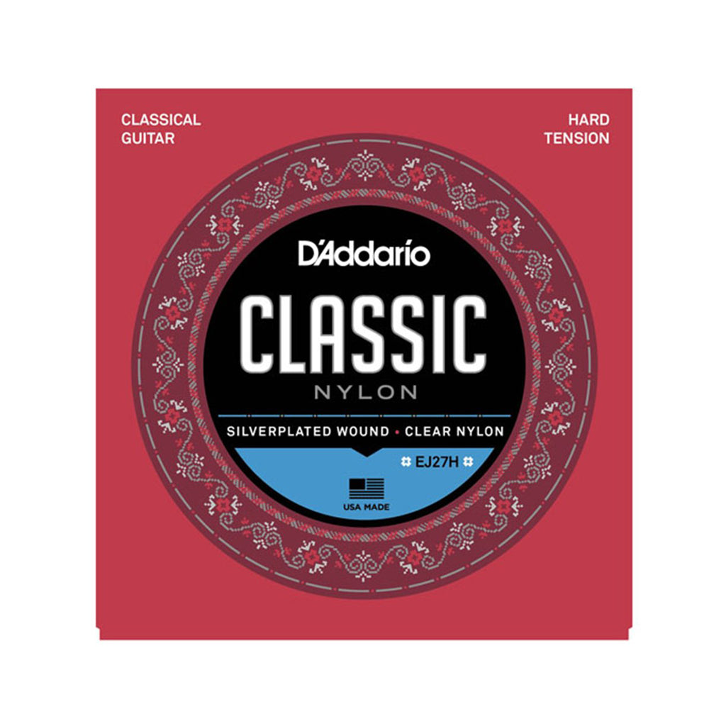 D'Addario EJ27H Student Nylon Classical Guitar Strings, Hard Tension, Clear/Silverplated Wound